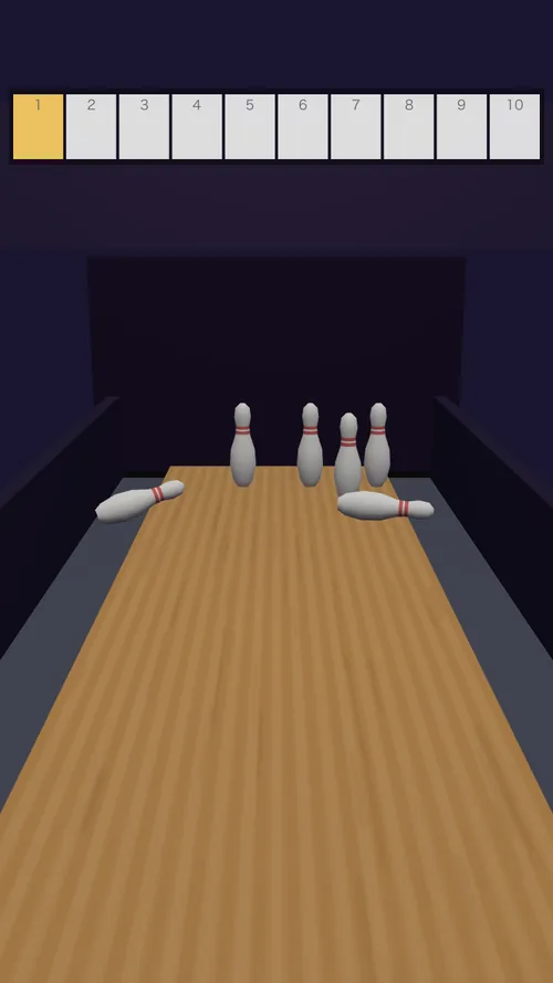 3D bowling lane with pins falling